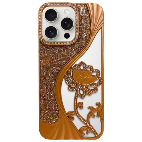 Electroplated TPU Lotus Hollow-carved  Rhinestone Glitter Phone Case, For iPhone 15 Pro Max, For iPhone 15 Pro, For iPhone 15, For iPhone 14, For iPhone 14 Pro, For iPhone 14 Pro Max, For iPhone 13 Pro Max, For iPhone 13 Pro