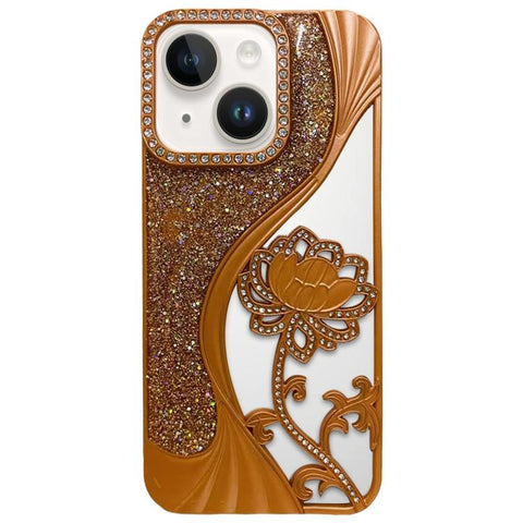 Electroplated TPU Lotus Hollow-carved  Rhinestone Glitter Phone Case, For iPhone 15 Pro Max, For iPhone 15 Pro, For iPhone 15, For iPhone 14, For iPhone 14 Pro, For iPhone 14 Pro Max, For iPhone 13 Pro Max, For iPhone 13 Pro