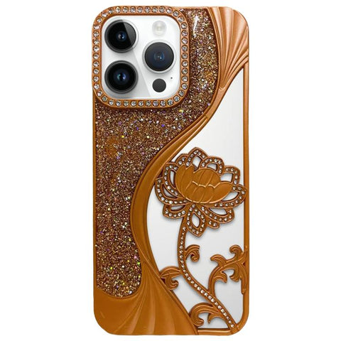 Electroplated TPU Lotus Hollow-carved  Rhinestone Glitter Phone Case, For iPhone 15 Pro Max, For iPhone 15 Pro, For iPhone 15, For iPhone 14, For iPhone 14 Pro, For iPhone 14 Pro Max, For iPhone 13 Pro Max, For iPhone 13 Pro