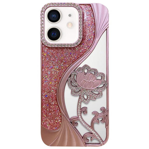 Electroplated TPU Lotus Hollow-carved  Rhinestone Glitter Phone Case, For iPhone 13, For iPhone 12, For iPhone 12 Pro Max, For iPhone 12 Pro, For iPhone 11 Pro Max, For iPhone 11