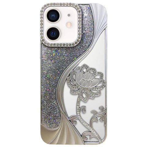 Electroplated TPU Lotus Hollow-carved  Rhinestone Glitter Phone Case, For iPhone 13, For iPhone 12, For iPhone 12 Pro Max, For iPhone 12 Pro, For iPhone 11 Pro Max, For iPhone 11