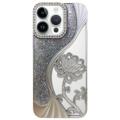 Electroplated TPU Lotus Hollow-carved  Rhinestone Glitter Phone Case, For iPhone 13, For iPhone 12, For iPhone 12 Pro Max, For iPhone 12 Pro, For iPhone 11 Pro Max, For iPhone 11