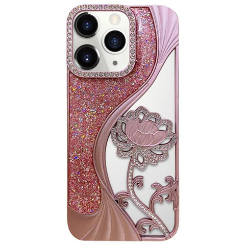 Electroplated TPU Lotus Hollow-carved  Rhinestone Glitter Phone Case, For iPhone 13, For iPhone 12, For iPhone 12 Pro Max, For iPhone 12 Pro, For iPhone 11 Pro Max, For iPhone 11