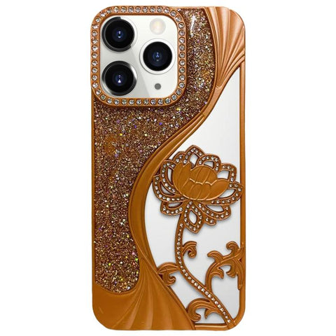 Electroplated TPU Lotus Hollow-carved  Rhinestone Glitter Phone Case, For iPhone 13, For iPhone 12, For iPhone 12 Pro Max, For iPhone 12 Pro, For iPhone 11 Pro Max, For iPhone 11
