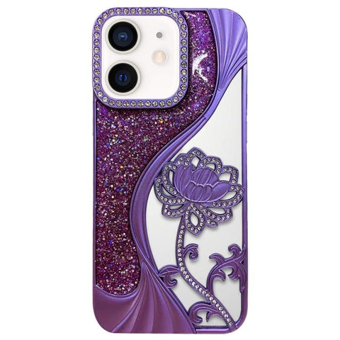 Electroplated TPU Lotus Hollow-carved  Rhinestone Glitter Phone Case, For iPhone 13, For iPhone 12, For iPhone 12 Pro Max, For iPhone 12 Pro, For iPhone 11 Pro Max, For iPhone 11