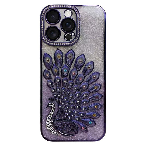 Electroplated TPU Peacock Relief Rhinestone Glitter Phone Case with Lens Film, For iPhone 13 Pro, For iPhone 13, For iPhone 11