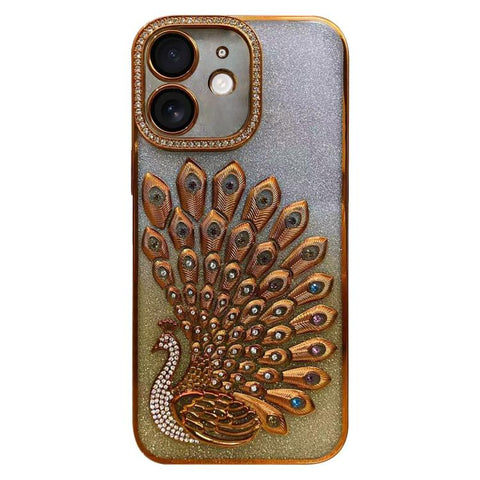 Electroplated TPU Peacock Relief Rhinestone Glitter Phone Case with Lens Film, For iPhone 13 Pro, For iPhone 13, For iPhone 11