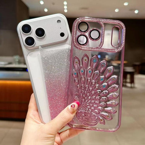 Electroplated TPU Peacock Relief Rhinestone Glitter Phone Case with Lens Film, For iPhone 18 Pro, For iPhone 18 Pro Max, For iPhone 17 Pro Max, For iPhone 17 Pro, For iPhone 17, For iPhone 16 Pro Max, For iPhone 16 Pro, For iPhone 16 Plus