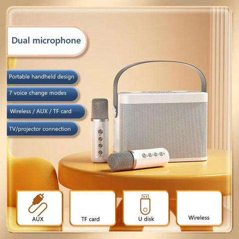 YS-219 Mini Portable Karaoke Wireless Bluetooth Speaker with 2 Microphones