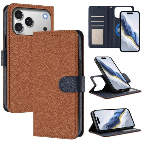 Detachable Litchi Texture Magnetic Side-Patch Vegan Leather Phone Case, For iPhone 18 Pro / 17 Pro, For iPhone 18 Pro Max / 17 Pro Max, For iPhone 17, For iPhone Air, For iPhone 16 Pro Max, For iPhone 16 Pro, For iPhone 16 Plus, For iPhone 16