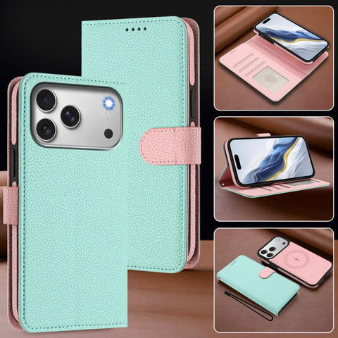 Detachable Litchi Texture Magnetic Side-Patch Vegan Leather Phone Case, For iPhone 18 Pro / 17 Pro, For iPhone 18 Pro Max / 17 Pro Max, For iPhone 17, For iPhone Air, For iPhone 16 Pro Max, For iPhone 16 Pro, For iPhone 16 Plus, For iPhone 16