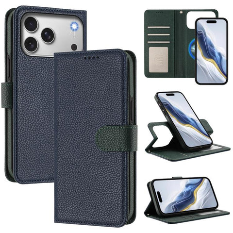 Detachable Litchi Texture Magnetic Side-Patch Vegan Leather Phone Case, For iPhone 18 Pro / 17 Pro, For iPhone 18 Pro Max / 17 Pro Max, For iPhone 17, For iPhone Air, For iPhone 16 Pro Max, For iPhone 16 Pro, For iPhone 16 Plus, For iPhone 16
