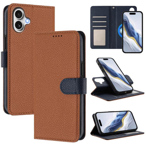 Detachable Litchi Texture Magnetic Side-Patch Vegan Leather Phone Case, For iPhone 18 Pro / 17 Pro, For iPhone 18 Pro Max / 17 Pro Max, For iPhone 17, For iPhone Air, For iPhone 16 Pro Max, For iPhone 16 Pro, For iPhone 16 Plus, For iPhone 16