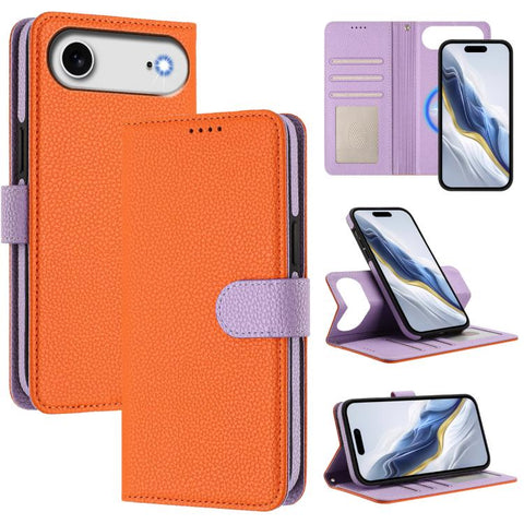 Detachable Litchi Texture Magnetic Side-Patch Vegan Leather Phone Case, For iPhone 18 Pro / 17 Pro, For iPhone 18 Pro Max / 17 Pro Max, For iPhone 17, For iPhone Air, For iPhone 16 Pro Max, For iPhone 16 Pro, For iPhone 16 Plus, For iPhone 16