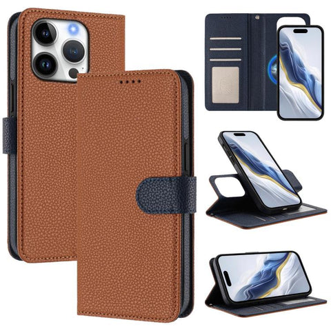 Detachable Litchi Texture Magnetic Side-Patch Vegan Leather Phone Case, For iPhone 18 Pro / 17 Pro, For iPhone 18 Pro Max / 17 Pro Max, For iPhone 17, For iPhone Air, For iPhone 16 Pro Max, For iPhone 16 Pro, For iPhone 16 Plus, For iPhone 16