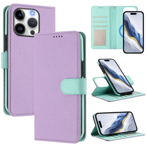 Detachable Litchi Texture Magnetic Side-Patch Vegan Leather Phone Case, For iPhone 18 Pro / 17 Pro, For iPhone 18 Pro Max / 17 Pro Max, For iPhone 17, For iPhone Air, For iPhone 16 Pro Max, For iPhone 16 Pro, For iPhone 16 Plus, For iPhone 16