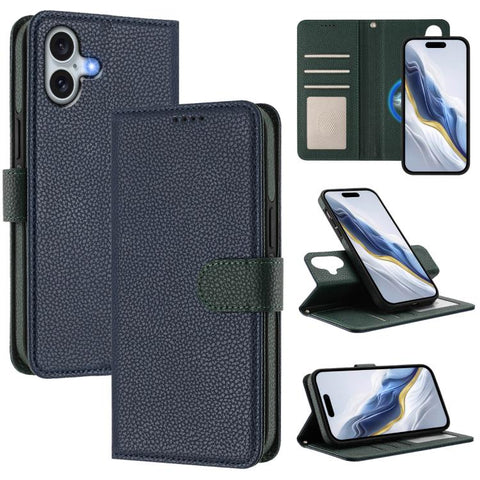 Detachable Litchi Texture Magnetic Side-Patch Vegan Leather Phone Case, For iPhone 18 Pro / 17 Pro, For iPhone 18 Pro Max / 17 Pro Max, For iPhone 17, For iPhone Air, For iPhone 16 Pro Max, For iPhone 16 Pro, For iPhone 16 Plus, For iPhone 16