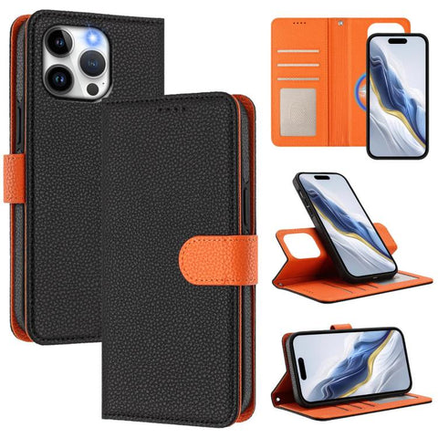 Detachable Litchi Texture Magnetic Side-Patch Vegan Leather Phone Case, For iPhone 15 Pro Max, For iPhone 15 Pro, For iPhone 15 Plus, For iPhone 15, For iPhone 14 Plus, For iPhone 14, For iPhone 14 Pro, For iPhone 14 Pro Max
