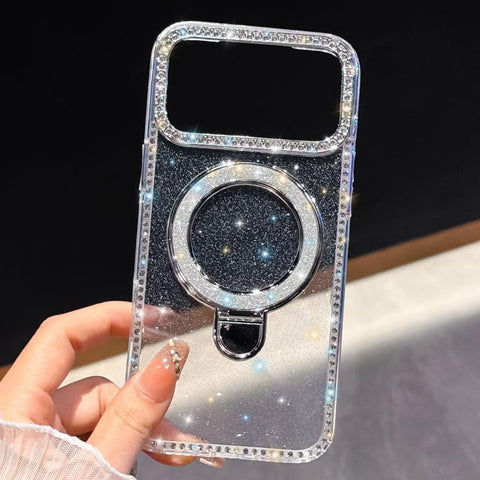 Rhinestone Glitter Kickstand Dual-side IMD Phone Case, For iPhone 15 Pro Max, For iPhone 15 Pro, For iPhone 15, For iPhone 14, For iPhone 14 Pro, For iPhone 14 Pro Max, For iPhone 13 Pro Max, For iPhone 13 Pro