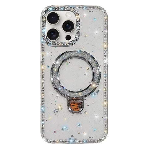 Rhinestone Glitter Kickstand Dual-side IMD Phone Case, For iPhone 15 Pro Max, For iPhone 15 Pro, For iPhone 15, For iPhone 14, For iPhone 14 Pro, For iPhone 14 Pro Max, For iPhone 13 Pro Max, For iPhone 13 Pro