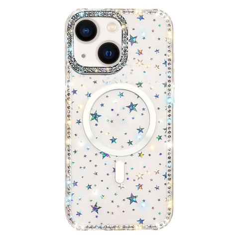 Rhinestone Dual-side IMD PC Hybrid TPU Magnetic Phone Case, For iPhone 13