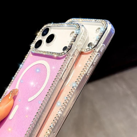 Rhinestone Dual-side IMD PC Hybrid TPU Magnetic Phone Case, For iPhone 18 Pro / 17 Pro, For iPhone 18 Pro Max / 17 Pro Max, For iPhone 17, For iPhone Air, For iPhone 16 Pro Max, For iPhone 16 Pro, For iPhone 16 Plus, For iPhone 16