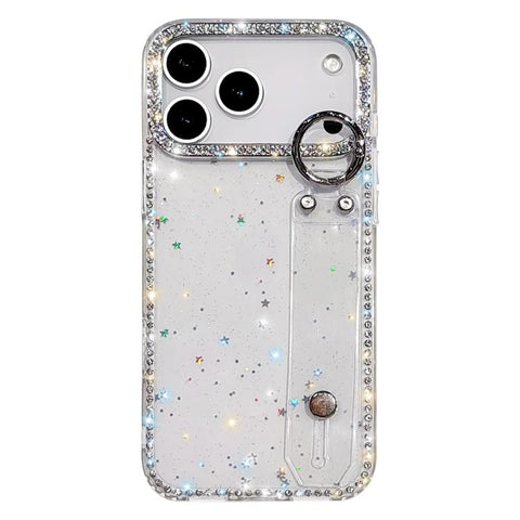 Rhinestone Glitter Wristband Holder Phone Case, For iPhone 17 Pro, For iPhone 17, For iPhone Air, For iPhone 16 Pro Max, For iPhone 16 Pro, For iPhone 16 Plus, For iPhone 16, For iPhone 15 Pro Max