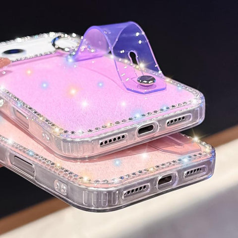 Rhinestone Glitter Wristband Holder Phone Case, For iPhone 17 Pro, For iPhone 17, For iPhone Air, For iPhone 16 Pro Max, For iPhone 16 Pro, For iPhone 16 Plus, For iPhone 16, For iPhone 15 Pro Max