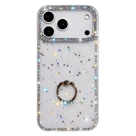Rhinestone Ring Holder Dual-side IMD PC Hybrid TPU Phone Case, For iPhone 18 Pro / 17 Pro, For iPhone 18 Pro Max / 17 Pro Max, For iPhone 17, For iPhone Air, For iPhone 16 Pro Max, For iPhone 16 Pro, For iPhone 16 Plus, For iPhone 16