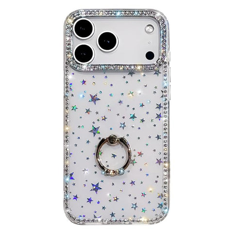 Rhinestone Ring Holder Dual-side IMD PC Hybrid TPU Phone Case, For iPhone 18 Pro / 17 Pro, For iPhone 18 Pro Max / 17 Pro Max, For iPhone 17, For iPhone Air, For iPhone 16 Pro Max, For iPhone 16 Pro, For iPhone 16 Plus, For iPhone 16