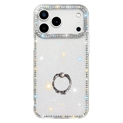 Rhinestone Ring Holder Dual-side IMD PC Hybrid TPU Phone Case, For iPhone 18 Pro / 17 Pro, For iPhone 18 Pro Max / 17 Pro Max, For iPhone 17, For iPhone Air, For iPhone 16 Pro Max, For iPhone 16 Pro, For iPhone 16 Plus, For iPhone 16