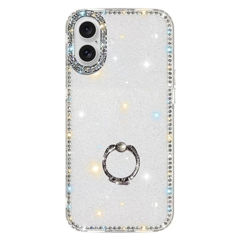 Rhinestone Ring Holder Dual-side IMD PC Hybrid TPU Phone Case, For iPhone 18 Pro / 17 Pro, For iPhone 18 Pro Max / 17 Pro Max, For iPhone 17, For iPhone Air, For iPhone 16 Pro Max, For iPhone 16 Pro, For iPhone 16 Plus, For iPhone 16
