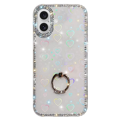 Rhinestone Ring Holder Dual-side IMD PC Hybrid TPU Phone Case, For iPhone 18 Pro / 17 Pro, For iPhone 18 Pro Max / 17 Pro Max, For iPhone 17, For iPhone Air, For iPhone 16 Pro Max, For iPhone 16 Pro, For iPhone 16 Plus, For iPhone 16