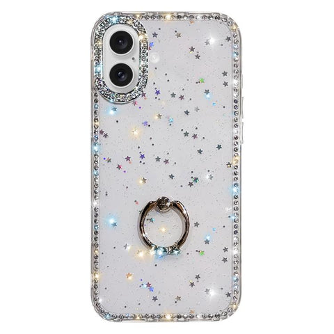 Rhinestone Ring Holder Dual-side IMD PC Hybrid TPU Phone Case, For iPhone 18 Pro / 17 Pro, For iPhone 18 Pro Max / 17 Pro Max, For iPhone 17, For iPhone Air, For iPhone 16 Pro Max, For iPhone 16 Pro, For iPhone 16 Plus, For iPhone 16