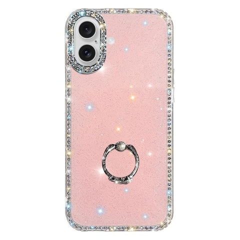 Rhinestone Ring Holder Dual-side IMD PC Hybrid TPU Phone Case, For iPhone 18 Pro / 17 Pro, For iPhone 18 Pro Max / 17 Pro Max, For iPhone 17, For iPhone Air, For iPhone 16 Pro Max, For iPhone 16 Pro, For iPhone 16 Plus, For iPhone 16