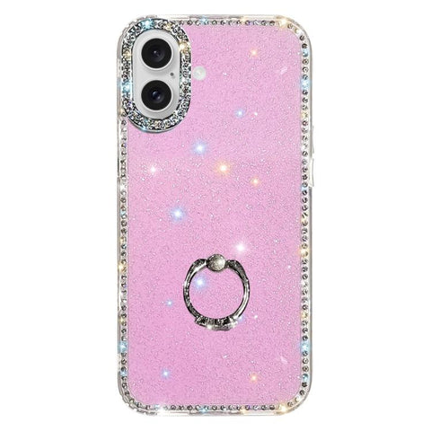 Rhinestone Ring Holder Dual-side IMD PC Hybrid TPU Phone Case, For iPhone 18 Pro / 17 Pro, For iPhone 18 Pro Max / 17 Pro Max, For iPhone 17, For iPhone Air, For iPhone 16 Pro Max, For iPhone 16 Pro, For iPhone 16 Plus, For iPhone 16