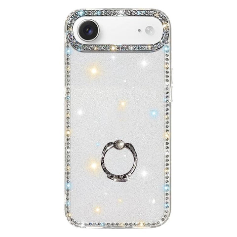 Rhinestone Ring Holder Dual-side IMD PC Hybrid TPU Phone Case, For iPhone 18 Pro / 17 Pro, For iPhone 18 Pro Max / 17 Pro Max, For iPhone 17, For iPhone Air, For iPhone 16 Pro Max, For iPhone 16 Pro, For iPhone 16 Plus, For iPhone 16