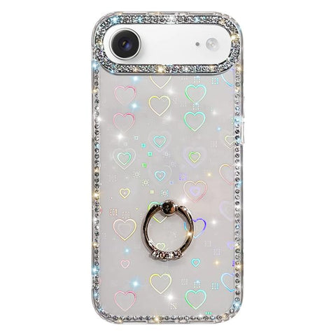 Rhinestone Ring Holder Dual-side IMD PC Hybrid TPU Phone Case, For iPhone 18 Pro / 17 Pro, For iPhone 18 Pro Max / 17 Pro Max, For iPhone 17, For iPhone Air, For iPhone 16 Pro Max, For iPhone 16 Pro, For iPhone 16 Plus, For iPhone 16