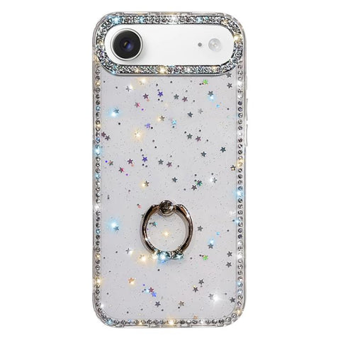 Rhinestone Ring Holder Dual-side IMD PC Hybrid TPU Phone Case, For iPhone 18 Pro / 17 Pro, For iPhone 18 Pro Max / 17 Pro Max, For iPhone 17, For iPhone Air, For iPhone 16 Pro Max, For iPhone 16 Pro, For iPhone 16 Plus, For iPhone 16