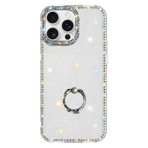 Rhinestone Ring Holder Dual-side IMD PC Hybrid TPU Phone Case, For iPhone 18 Pro / 17 Pro, For iPhone 18 Pro Max / 17 Pro Max, For iPhone 17, For iPhone Air, For iPhone 16 Pro Max, For iPhone 16 Pro, For iPhone 16 Plus, For iPhone 16