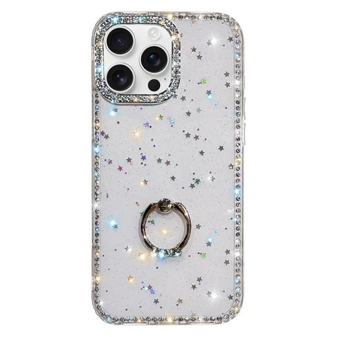 Rhinestone Ring Holder Dual-side IMD PC Hybrid TPU Phone Case, For iPhone 18 Pro / 17 Pro, For iPhone 18 Pro Max / 17 Pro Max, For iPhone 17, For iPhone Air, For iPhone 16 Pro Max, For iPhone 16 Pro, For iPhone 16 Plus, For iPhone 16