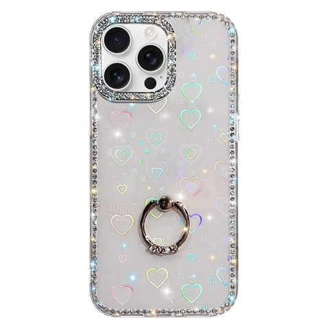 Rhinestone Ring Holder Dual-side IMD PC Hybrid TPU Phone Case, For iPhone 18 Pro / 17 Pro, For iPhone 18 Pro Max / 17 Pro Max, For iPhone 17, For iPhone Air, For iPhone 16 Pro Max, For iPhone 16 Pro, For iPhone 16 Plus, For iPhone 16