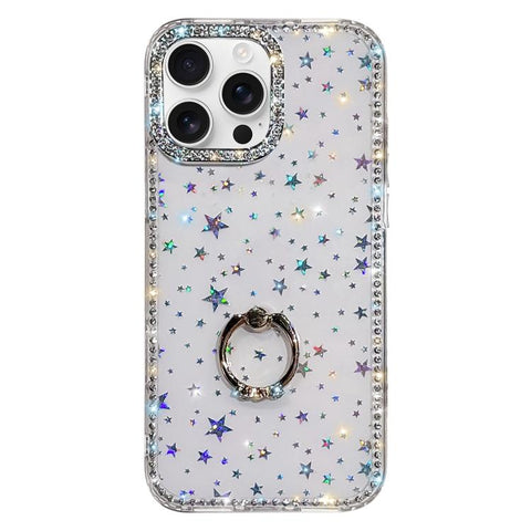 Rhinestone Ring Holder Dual-side IMD PC Hybrid TPU Phone Case, For iPhone 18 Pro / 17 Pro, For iPhone 18 Pro Max / 17 Pro Max, For iPhone 17, For iPhone Air, For iPhone 16 Pro Max, For iPhone 16 Pro, For iPhone 16 Plus, For iPhone 16