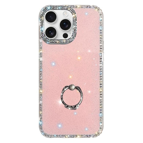 Rhinestone Ring Holder Dual-side IMD PC Hybrid TPU Phone Case, For iPhone 18 Pro / 17 Pro, For iPhone 18 Pro Max / 17 Pro Max, For iPhone 17, For iPhone Air, For iPhone 16 Pro Max, For iPhone 16 Pro, For iPhone 16 Plus, For iPhone 16