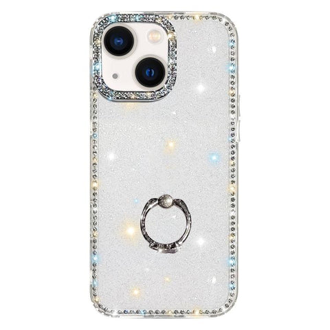 Rhinestone Ring Holder Dual-side IMD PC Hybrid TPU Phone Case, For iPhone 15 Pro Max, For iPhone 15 Pro, For iPhone 15, For iPhone 14, For iPhone 14 Pro, For iPhone 14 Pro Max, For iPhone 13 Pro Max, For iPhone 13 Pro