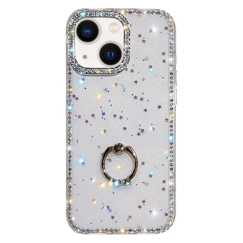 Rhinestone Ring Holder Dual-side IMD PC Hybrid TPU Phone Case, For iPhone 15 Pro Max, For iPhone 15 Pro, For iPhone 15, For iPhone 14, For iPhone 14 Pro, For iPhone 14 Pro Max, For iPhone 13 Pro Max, For iPhone 13 Pro