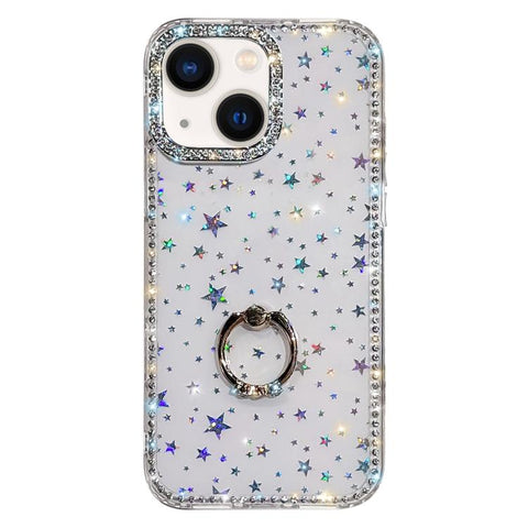 Rhinestone Ring Holder Dual-side IMD PC Hybrid TPU Phone Case, For iPhone 15 Pro Max, For iPhone 15 Pro, For iPhone 15, For iPhone 14, For iPhone 14 Pro, For iPhone 14 Pro Max, For iPhone 13 Pro Max, For iPhone 13 Pro