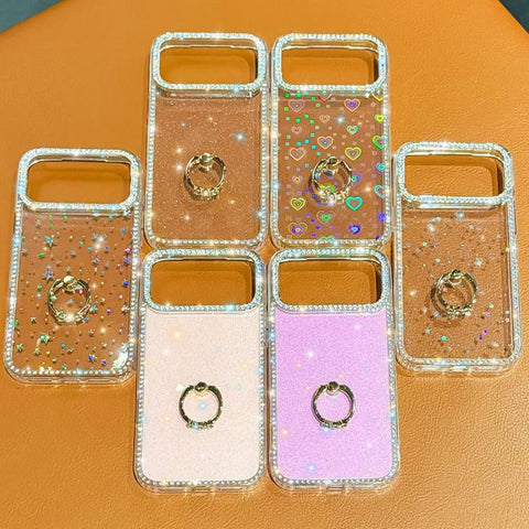 Rhinestone Ring Holder Dual-side IMD PC Hybrid TPU Phone Case, For iPhone 18 Pro / 17 Pro, For iPhone 18 Pro Max / 17 Pro Max, For iPhone 17, For iPhone Air, For iPhone 16 Pro Max, For iPhone 16 Pro, For iPhone 16 Plus, For iPhone 16