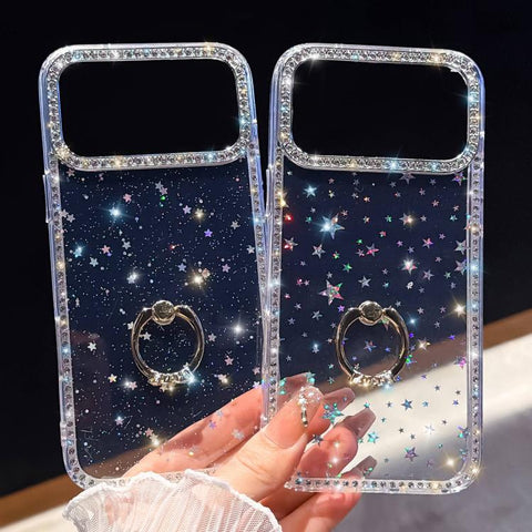 Rhinestone Ring Holder Dual-side IMD PC Hybrid TPU Phone Case, For iPhone 18 Pro / 17 Pro, For iPhone 18 Pro Max / 17 Pro Max, For iPhone 17, For iPhone Air, For iPhone 16 Pro Max, For iPhone 16 Pro, For iPhone 16 Plus, For iPhone 16