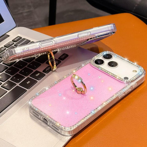Rhinestone Ring Holder Dual-side IMD PC Hybrid TPU Phone Case, For iPhone 18 Pro / 17 Pro, For iPhone 18 Pro Max / 17 Pro Max, For iPhone 17, For iPhone Air, For iPhone 16 Pro Max, For iPhone 16 Pro, For iPhone 16 Plus, For iPhone 16